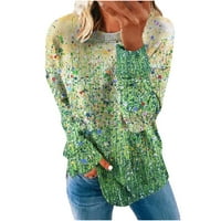 Augper ženska modna tiskana labava majica dugih rukava bluza okrugla vrat casual vrhovi dukseri