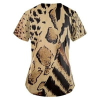 Royallove ženski personalizirani print kratkih rukava V-izrez V-izrez Radni leopard uzorak majica Ženske