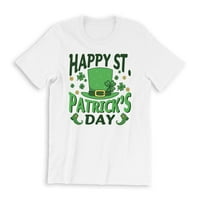 Sretan Dan muške majice Svetog Patrika, bijela majica Green Clover Hat Cipes Gold Coins Design St. Patrick's
