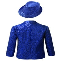 Renvena Kids Boys Vjenčani kaput za haljinu sjajnih šljokica Formalni tuxedo odijelo sa Fedora Hat Blue