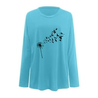Wofedyo majice za žene dugih rukava maslačak leptir Pinzing prevelizirane majice labave posade tunika
