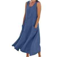 Auroural Womens haljine zazor ženska ljetna modna casual puna boja bez rukava pamučna posteljina duga