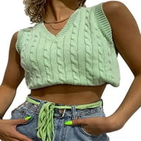 Žene Žene Argyle Pleteni džemper prsluk uselje Y2K V rect bez rukava bez rukava zeleno čisti l