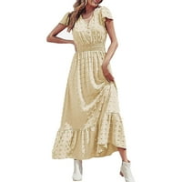 Ženske ljetne haljine Žene kratki rukav V izrez cvjetni linijski rast Srednje haljine s elastičnošću