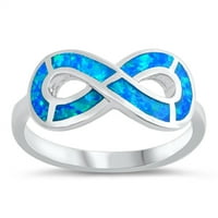 Plavi simulirani Opal beskonačno vodeni valni prsten. Sterling Silver Band CZ Nakit Ženska veličina