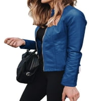 Zodanni Ženska jakna Fau Kožna odjeća Vodootporni kaput casual jakne moto plavi 3xl