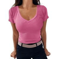 Womans vrhovi za žene V izrez TEE majica rebrasta upredna majica kratkih rukava Basic Plit Top Bluze