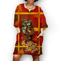 Follure haljine za žene kratki rukav modni afrički vintage print Srednji rukav na ležernom rupu Casual