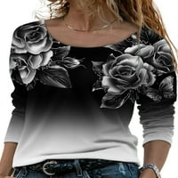 Niuer cvjetna majica s dugim rukavima za žene Vintage Elegant bluza Okrugli vrat Osnovne majice