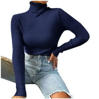 Ženska modna zimska casual pulover Puno boje s dugim rukavima Visoki vrat tanko ugradbeni džemper seksi