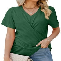 REJLUN dame Ljetni vrhovi Prednji Twist Majica Kratki rukav Majica Žene prozračne tučke bluze Plaža Tee Tamno Zeleno S