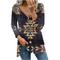 Modna žena dugih rukava V-izrez za ispis bluza zatvarač na zatvaraču jesen kauzalni pulover vrhovi hot8sl4867726