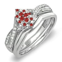 DazzlingRock kolekcija sterling srebrni rubin i bijeli dijamantski merquise set prstena, veličine 6,5