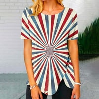 Ecqkame Ženska američka zastava Patriotske majice Čišćenje Žene Okrugli vrat Ispiši majice Modne udobne