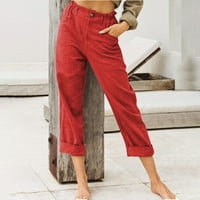 Plus veličina ženske pamučne pantalone casual pune boje elastični struk visoke struk hlače Ljeto labave