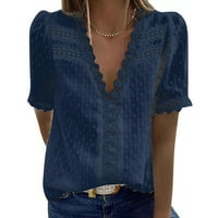 Ženske čipke V izrez šifonske košulje Elegantni kratki rukav Tuns Dressing Ležerne prilike Crochet Pom