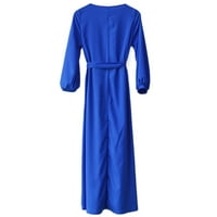 Yubnlvae ženske haljine ljetne casual party haljina lampa rukave pune duge haljine s remenom plave boje