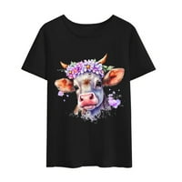 Krava ženska majica Funnny krave Djevojke košulje Zapadne casual vrhove Tee Dame Dayeng Crno
