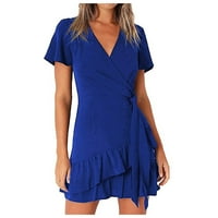 Žene Ležerne prilike kratkih rukava Crew Crt Solid Print Short rukav mini haljina Plava XXL