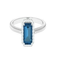 Žene 1. CT London Blue Topaz Solitaire Prsten u kandžama Set s dijamantnim halo, sterling srebrnom,
