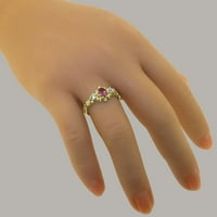 Britanska napravljena 9k žuto zlato prirodno ružičasti turmalin i dijamantni ženski Obećani prsten -