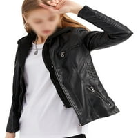 Cindysus ženska jakna s dugim rukavima kaput kardiganska odjeća Slim Fit Bike Fau kožna svjetlo crna