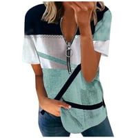 Zpanxa Womens Ljetni vrhovi V-izrez kratki rukav patentni patentni zatvarač povremena majica Bluza Green