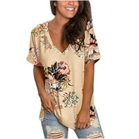 AMLBB Ženske ljetne majice s kratkim rukavima Tunic Strappy Print V-izrez ramena Plus Tuntic Tuntic