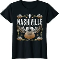 Thirt za žene Nashville gitarista Vintage Nashville Country Music City Casual kratkih rukava Crni medij