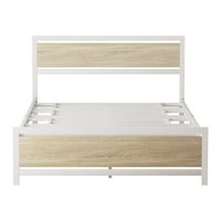Metalni i drveni krevet sa uzglavljenim bijelom bojom