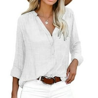 Košulje za žene Dugme s dugim rukavima Ljetni vrhovi V izrez Tip za majice Gradijent ispisane radne majice Ispiši casual bluza