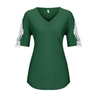 Ženski bluze Ženska čipka kratkih rukava s kratkim rukavima V-izrez Labavi Ležerne ljetne tee Green