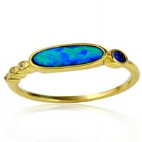 Bezel set plavi simulirani opal i kubični cirkonijski prsten žuto zlato-tonsko pozlaćeno srebro veličine