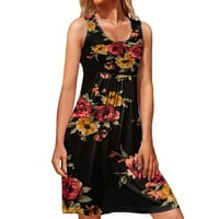 〖ROLIYEN〗 Ljetne mini haljine za ženske haljine za labave rezerve Ljetne cvjetne ispise Nasledrane sunce