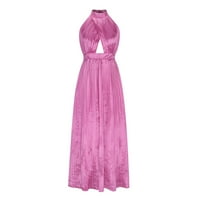 Finelylove seksi maxi haljina za žene svečane haljine a-line redovne pune bez rukava vruće ružičaste