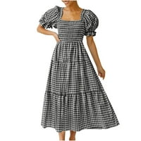 Ženska rufffle dugačka velika ljuljačka haljina kvadratna majica Trendy Plaid ispisana haljina Vintage