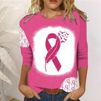 Ženske košulje za podizanje raka dojke Tri četvrtine rukava za majice casual crewneck bleach tops ružičasti
