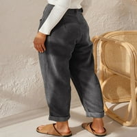 Ravne pantalone za noge za žene Corduroy High Struk hlače Vintage Solid Boja Ležerne prilike labave