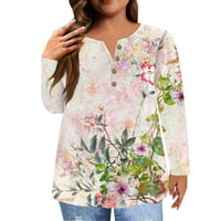 Strungten ženska plus veličina moda nova majica sa dugmetom Cvjetni majica s dugim rukavima (cvijet)
