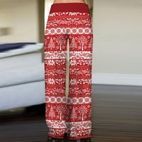 Ženski modni božićni print labavi ležerne pantalone s visokim strukom