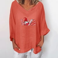 Žene Valentine V-izrez Ležerne prilike pamučne pamučne vrhove dame dame srčana majica TOP ženska košulja