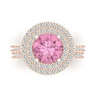 2. CT sjajan okrugli rez simulirani ružičasti dijamant 18k Rose Gold Halo Pasijans sa akcentima Bridal
