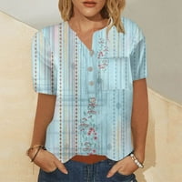 Radne majice za žene ljetni cvjetni uzorak bluza V-izrez kratki rukav udobne dressy tshirts