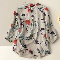 Ženske majice Pamuk posteljina retro cvjetni tiskani vrhovi dugih rukava lagani udobni gumb za vrat