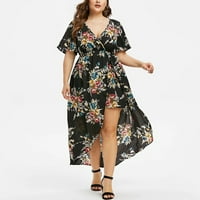 Plus veličina Split haljina za žene Ljetni modni kratki rukav cvjetni print plaža haljina