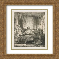 Rembrandt Matted Gold Ornate uramljena umjetnost Štampanje 'Krist na Emmausu'