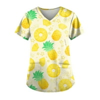 Ženski vrhovi kratki rukav casual bluza za ispisane žene ljetne posade vrata majica Tuničke majice žuta