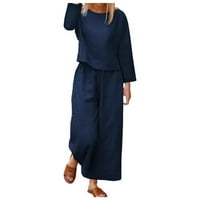 Ichuanyi Ženska košulja, modna žena okrugla vrata Čvrsta bluza s dugim rukavima + setovi labavih hlača