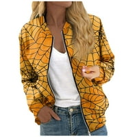Apepal jakne za žene Dugi rukav lagani zip useljeni Halloween Print Outerwear Casual Quilted Jackets