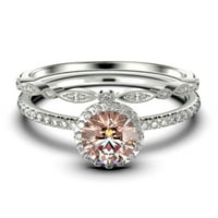 Dainty Art Deco 2. Carat Round Cut Morgatit i Black Diamond Moissite Angažman prsten, vjenčani prsten